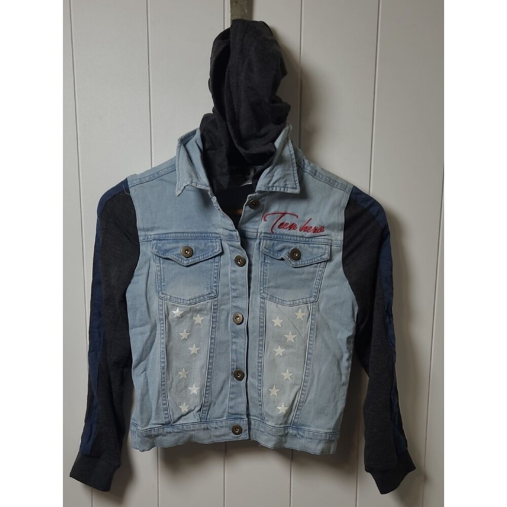 Marvel Girls Jacket Denim Hoodie Logo Size Medium Button Up